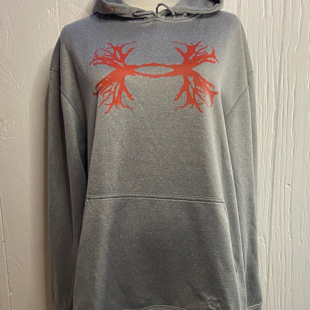 Under Armour Gray Hoodie with Red Logo Size Medium (like new)